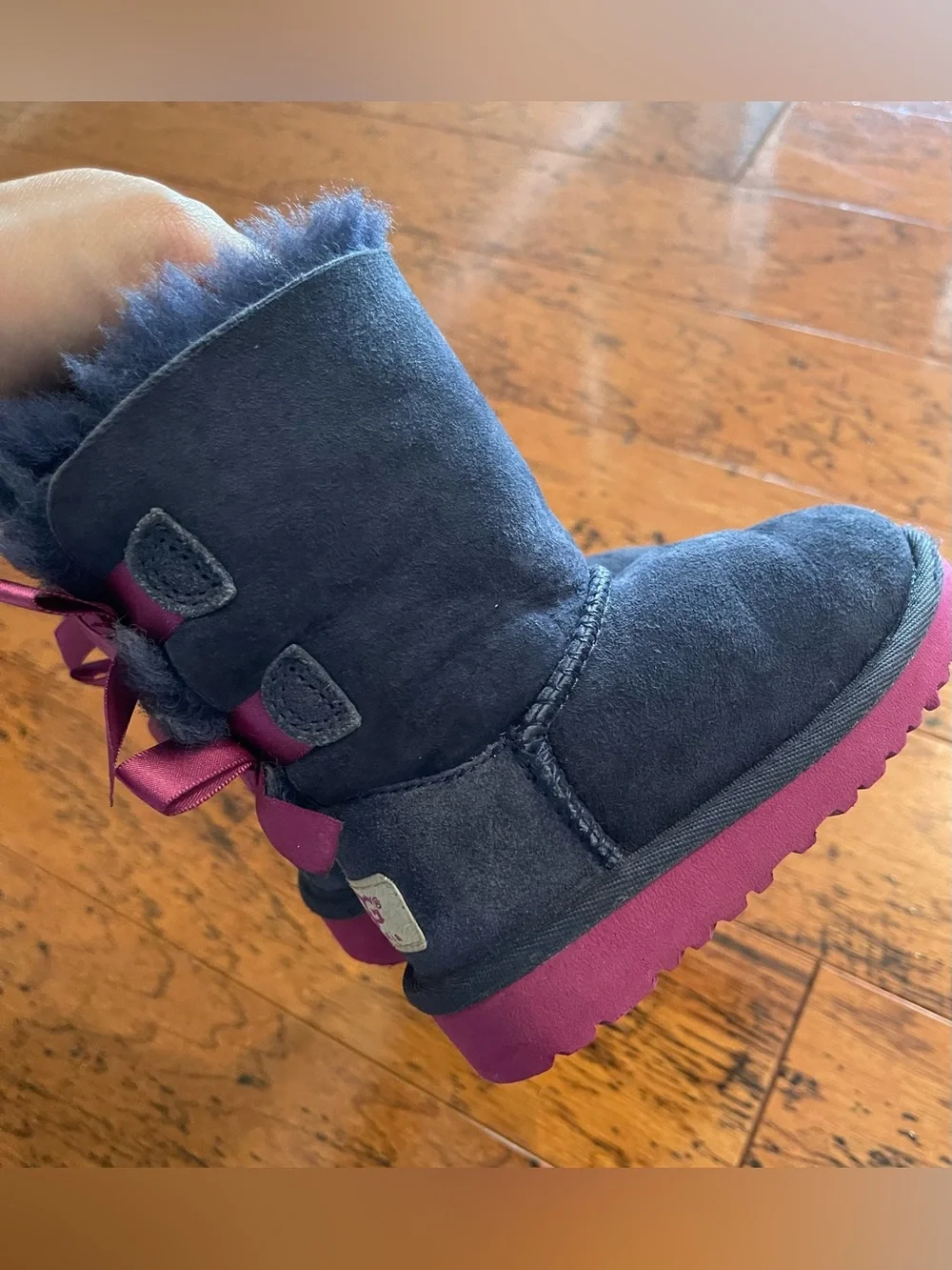 UGG Kids Toddler Bailey Bow Boot Navy Blue & Magenta Girls US. 7